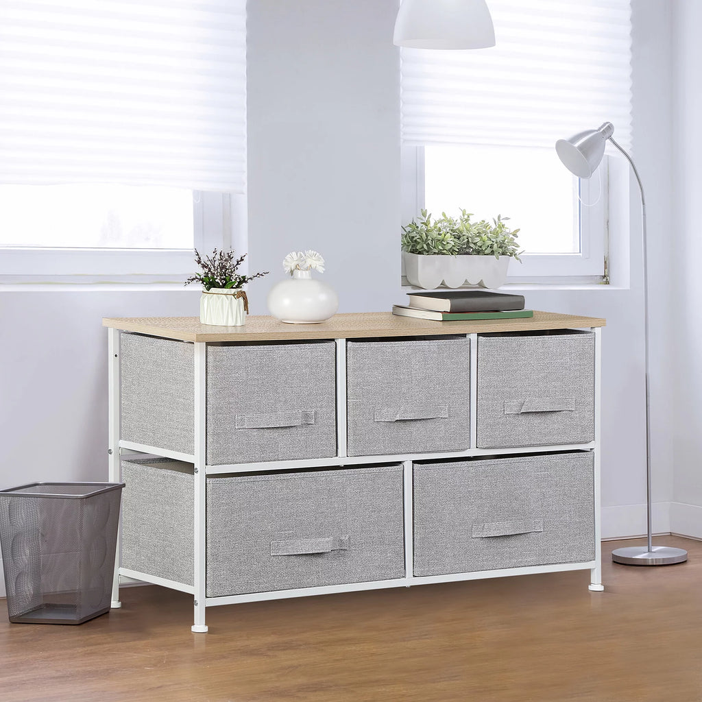 Brown 5 Drawer Fabric Dresser R815000