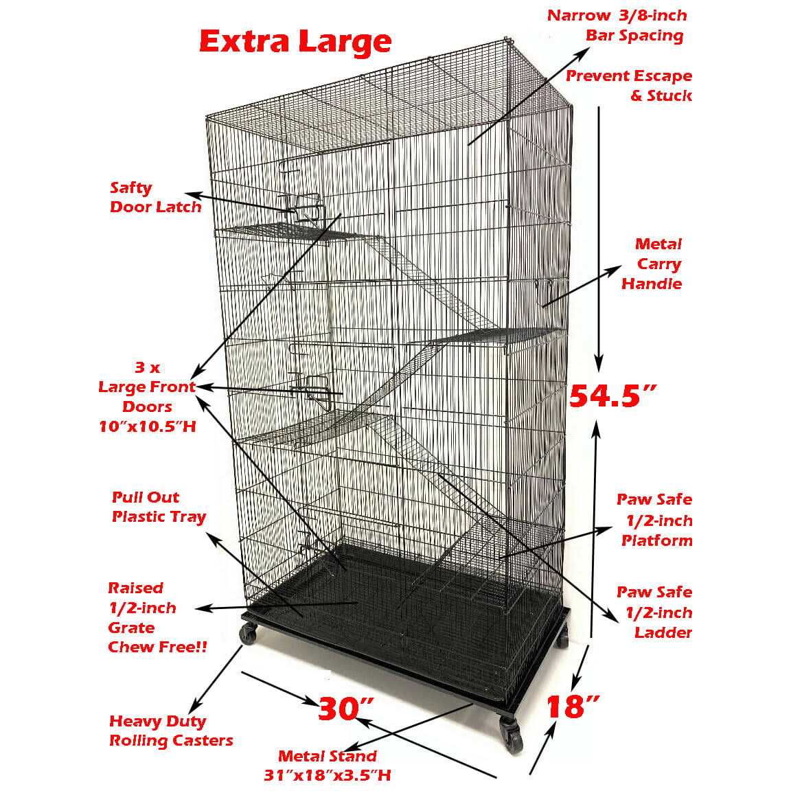 55 Extra Large Rolling Stand Cage for Ferret Chinchilla Sugar Glider Rats N204