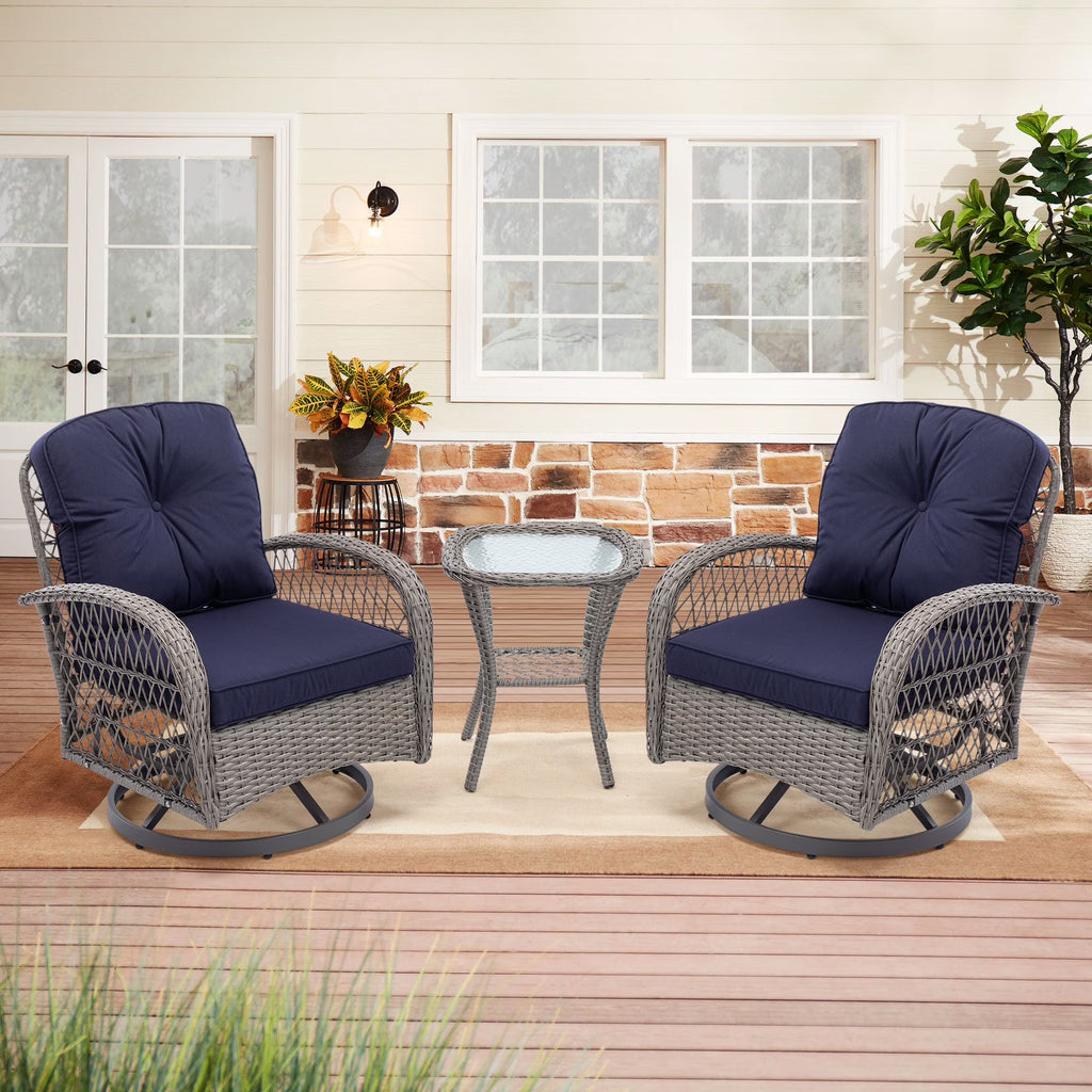 Navy Blue 3 Pc Outdoor Swivel Rocker Patio Chairs D59602