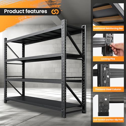 79" W Heavy Duty Metal Storage Shelves, 4 Tier, Black N223