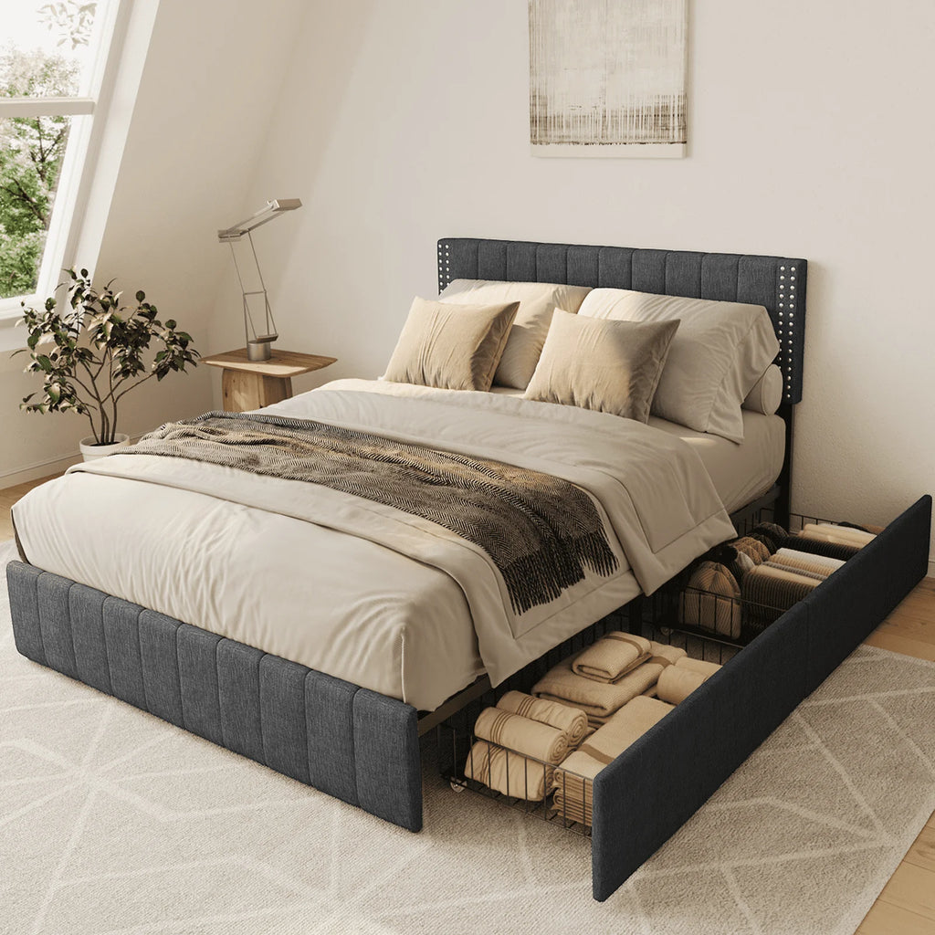 Full Bed Frame with 4 Storage Drawers R854