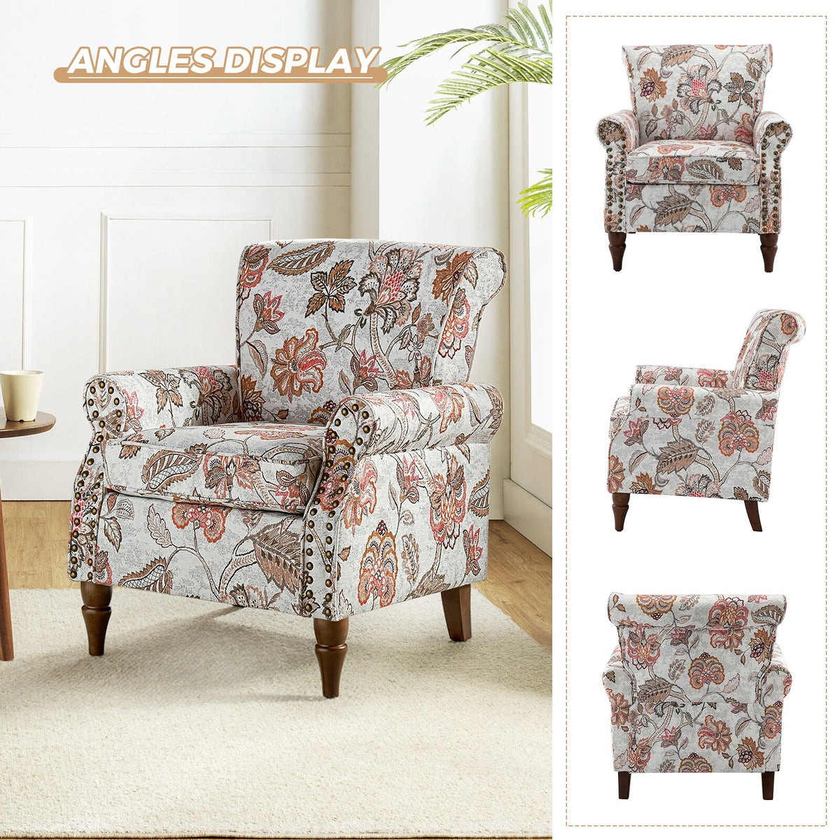 Pink Floral Upholstered Accent Armchair Set of 2 O8062
