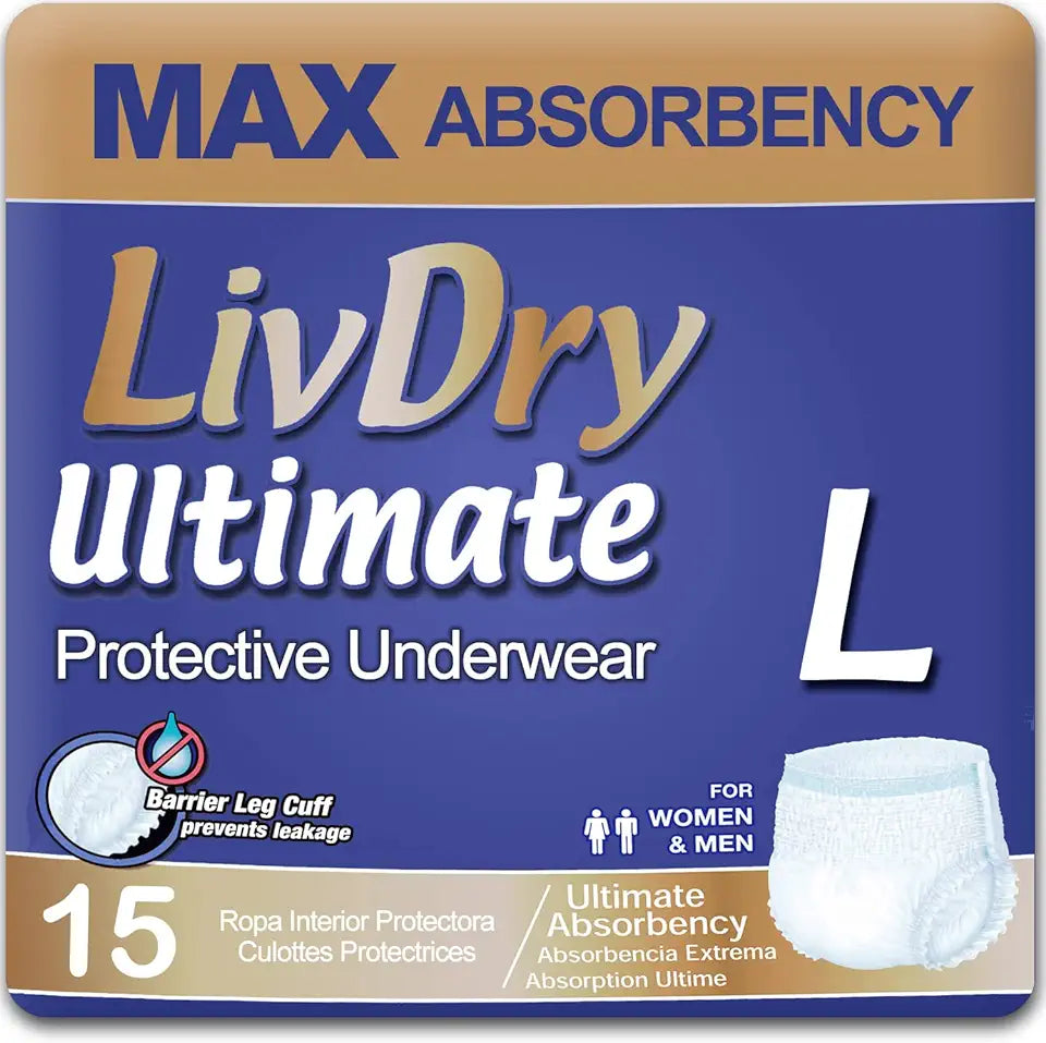 Large Ultimate Adult Incontinence Underwear, 15-Pack W756422