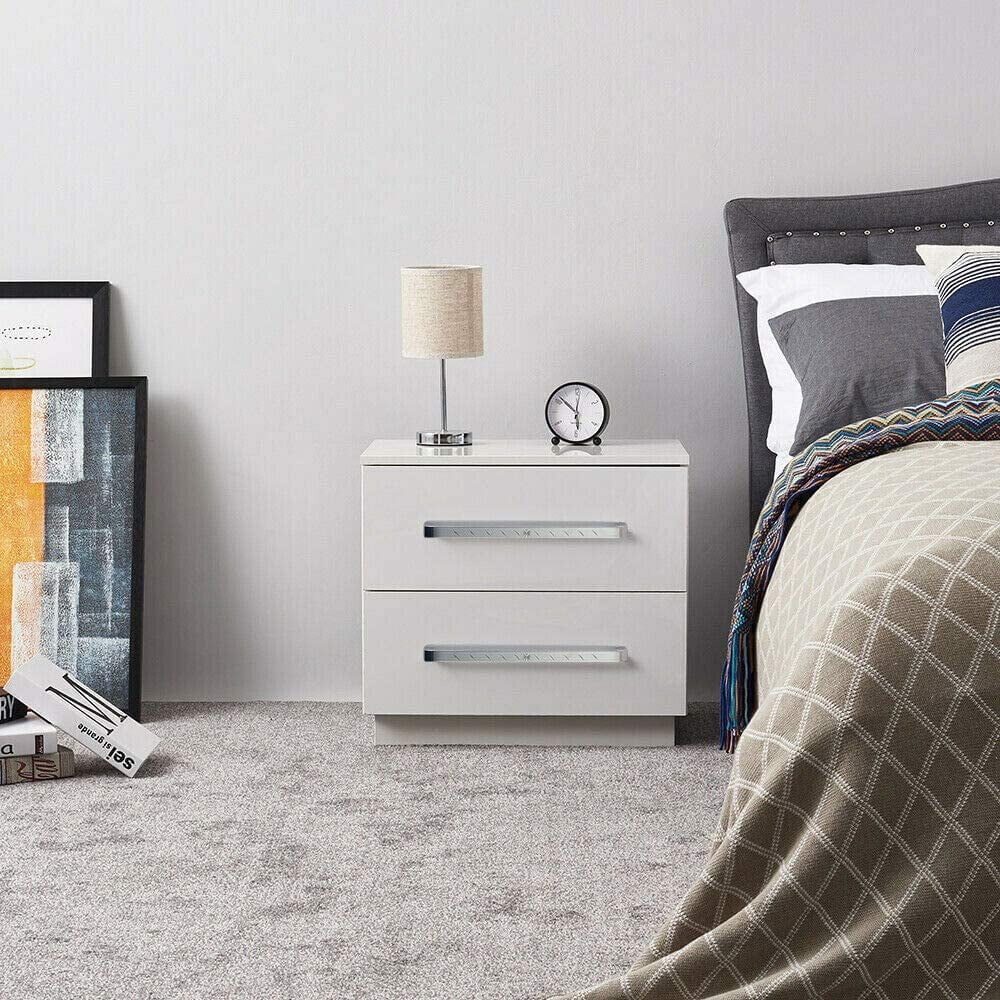 Light Yellow 2 Drawer High Gloss Nightstand G9992