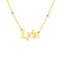 14K Yellow Gold Turquoise Station Beads Nameplate Pendant Necklace R359155