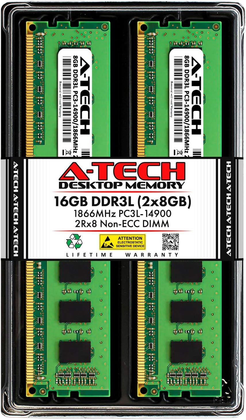16GB DDR3 / DDR3L 1866MHz Desktop Memory Kit (2 x 8GB) PC3-14900 Non-ECC Unbuffered DIMM 240-Pin 2Rx8 1.35V Low Voltage Dual Rank RAM O4078