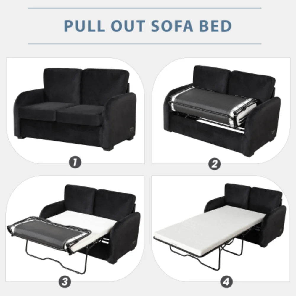 Black Pull Out Sofa Bed with USB Charging Port and Twin Size Mattress Pad X2436