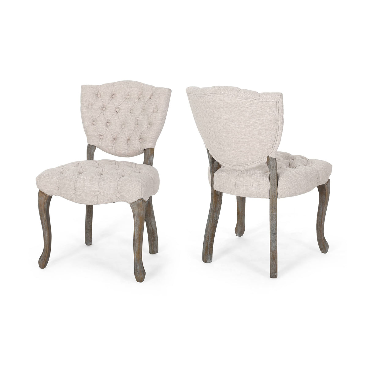 Tufted Dining Chair with Cabriole Legs Set of 2 Light Gray Y29572