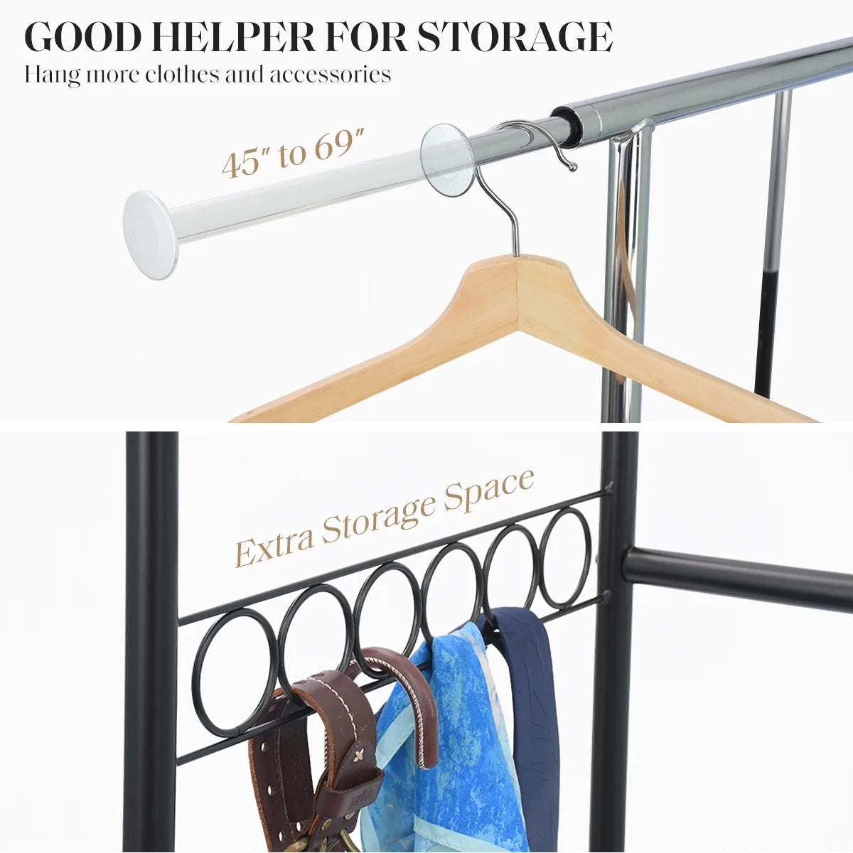 Heavy Duty Double Rails Garment Rack with Wheels Z559
