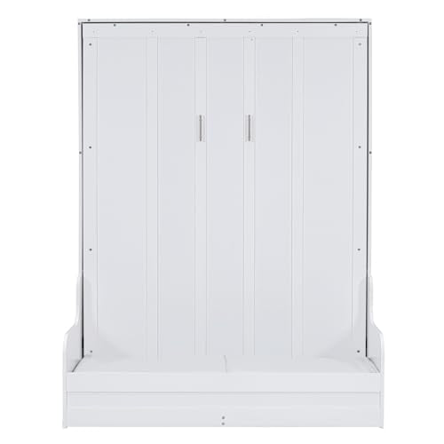 White Queen Size Wood Murphy Bed with Cushion Z75349
