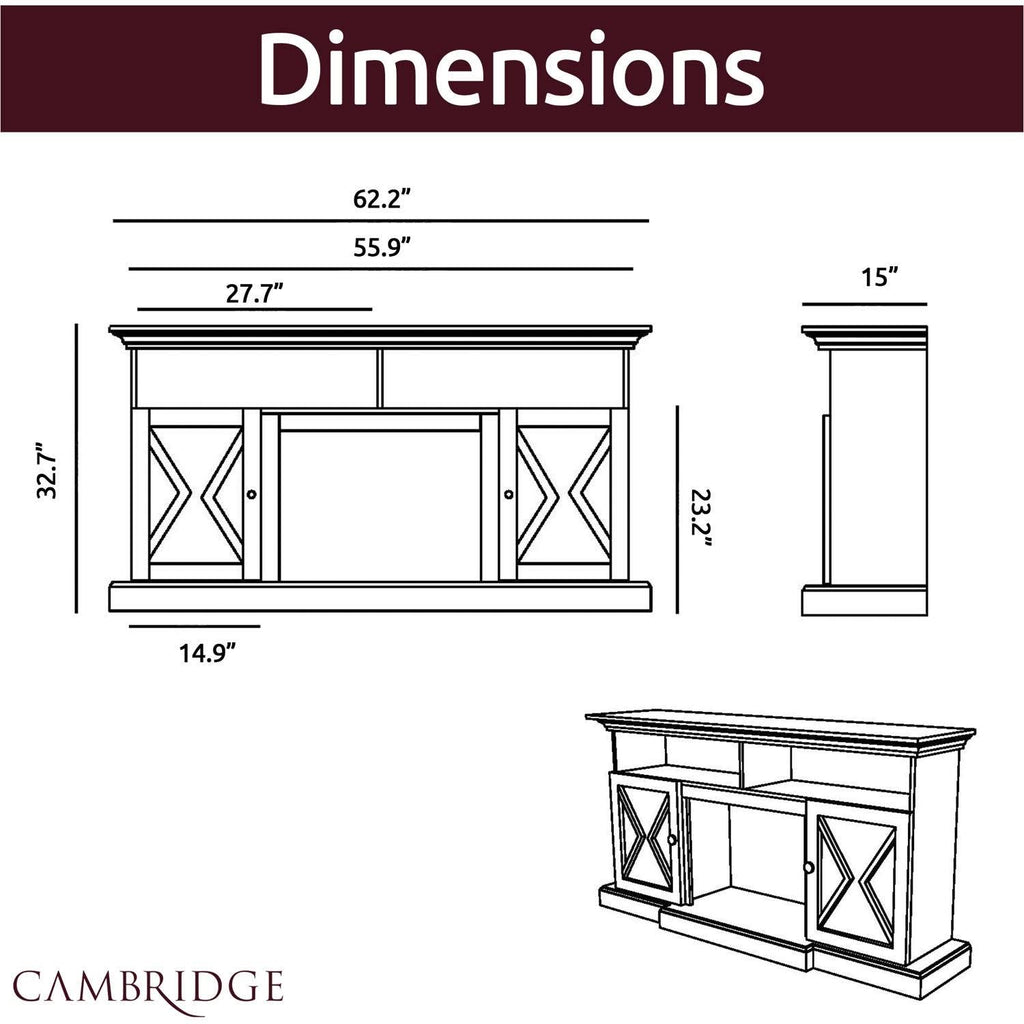 62-in. Electric Fireplace Mantel with Crystal Insert E49422