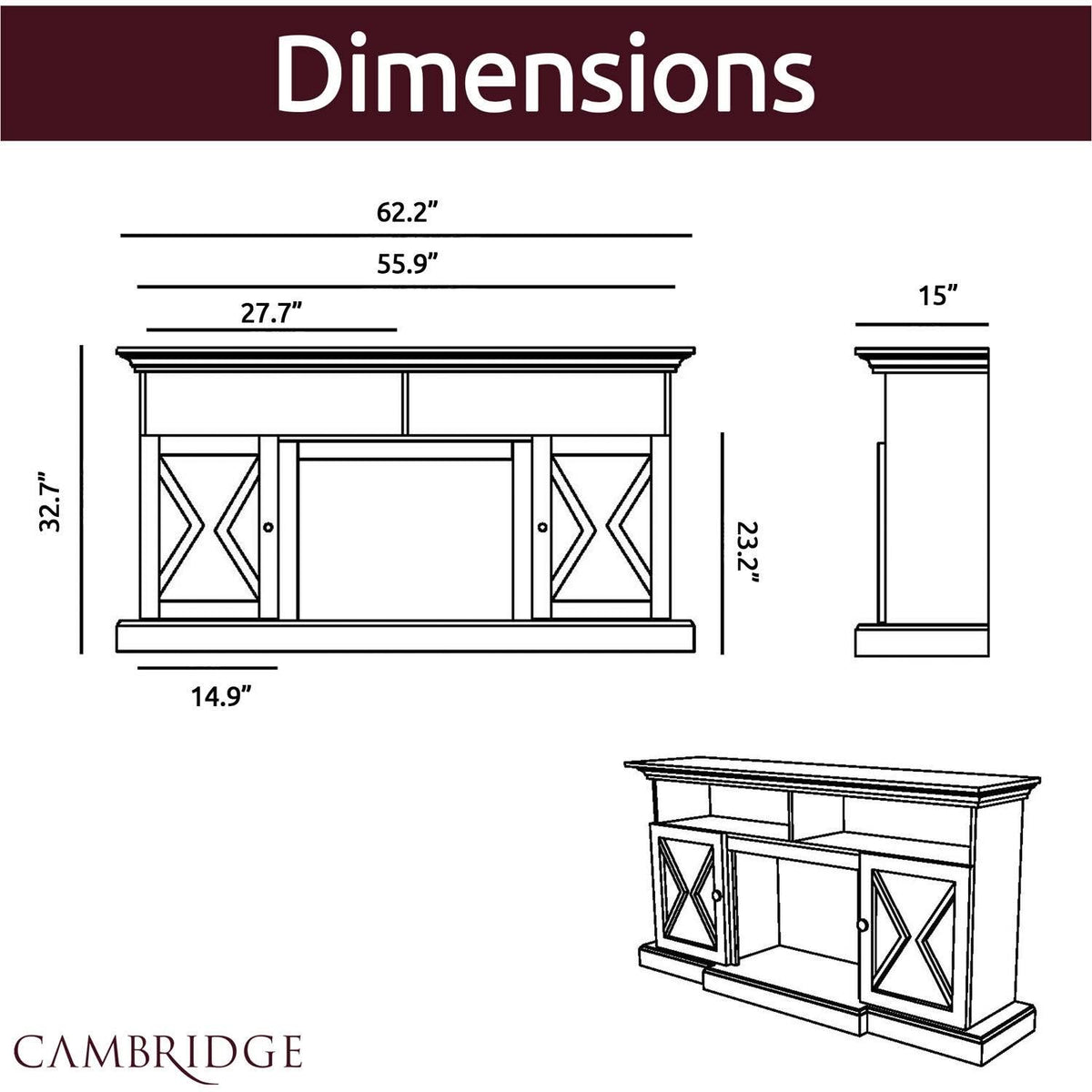 62-in. Electric Fireplace Mantel with Crystal Insert E49422