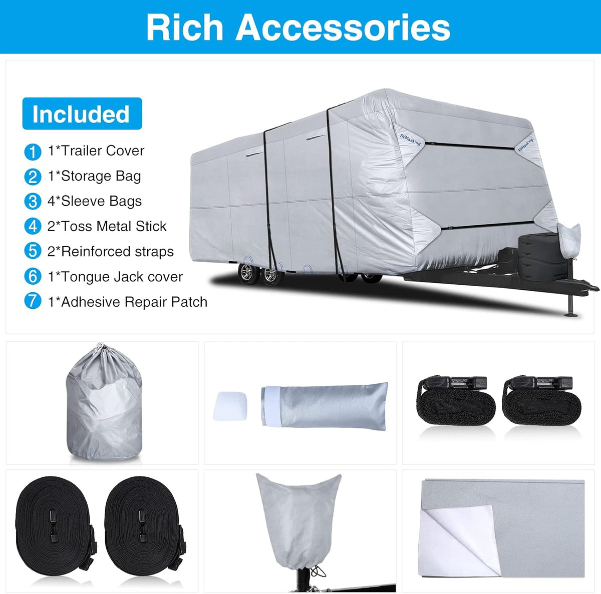 RV Cover Waterproof Travel Trailer Cover Rip-Stop Camper Cover Fits 20'1 - 22' Motorhome K91623