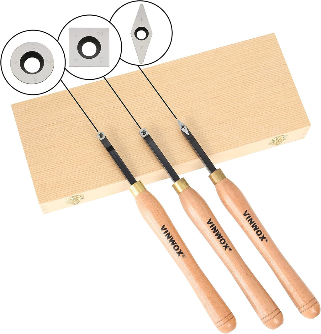 HSS Wood Lathe Turning Tool Set, 6-1/4 Blades, 16-1/2 Total Length, Wooden Case X435