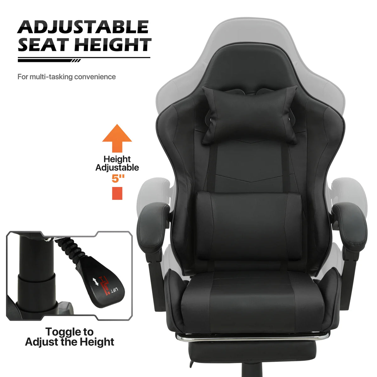 Black Swivel Gaming Chair with Footrest and Lumbar Support F347