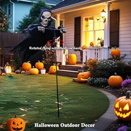 7.8Ft Flying Rotated Skull Reaper Ghost Scarecrow Decorations W14937