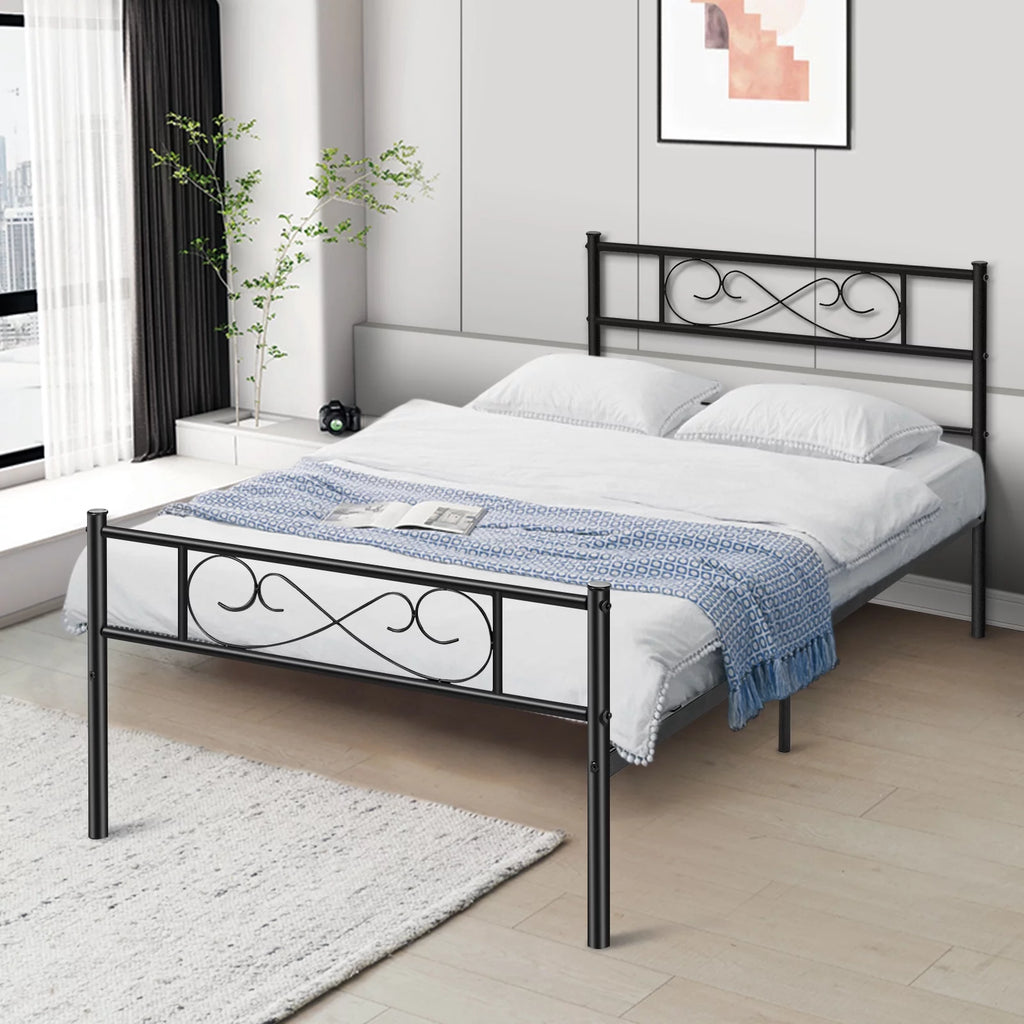 White 12 inch Twin Size Metal Platform Bed Frame with Headboard G7718