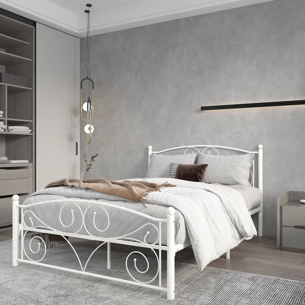Queen Size Metal Bed Frame with Headboard and Footboard O924709