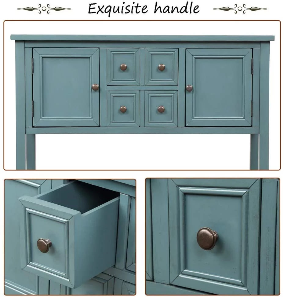 Console Table with Storage Drawers Cabinets and Bottom Shelf B800953