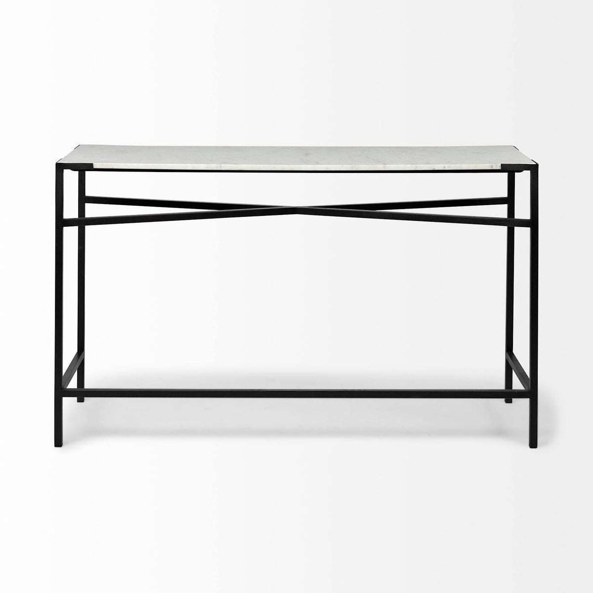 White Marble Top Black Metal Frame Console Table I145