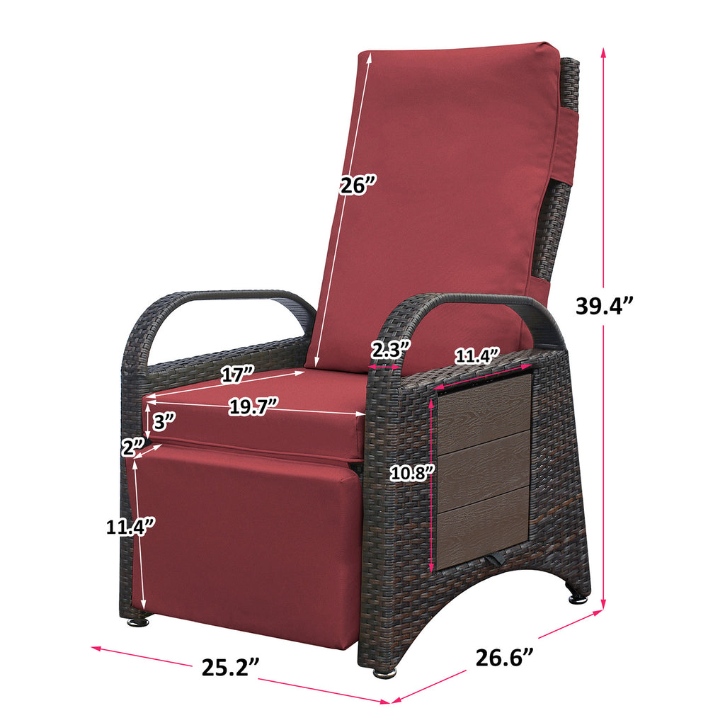 Red Rattan Reclining Armchair with Flip Table U4880