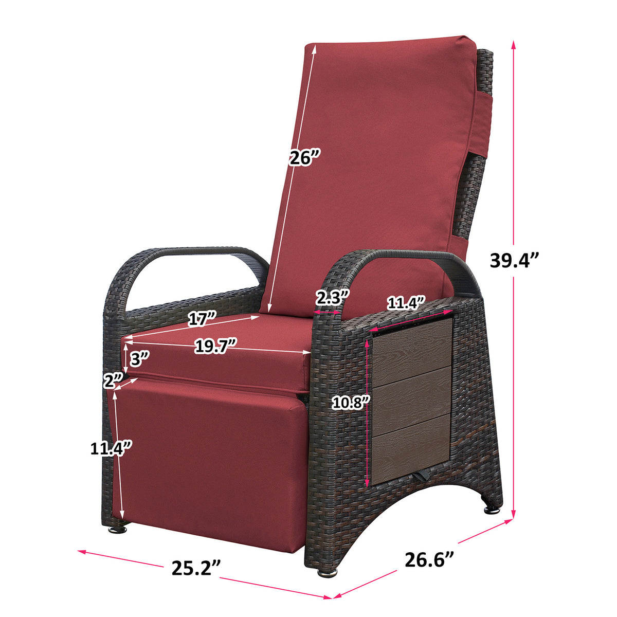 Red Rattan Reclining Armchair with Flip Table U4880