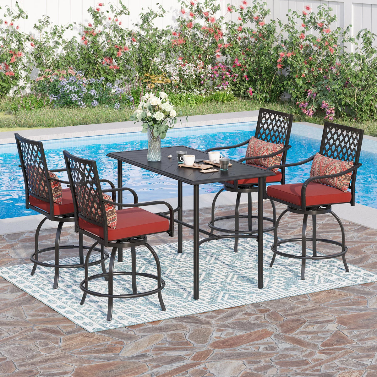 4 Pc Metal Swivel Bar Stools Set with Cushions M7305