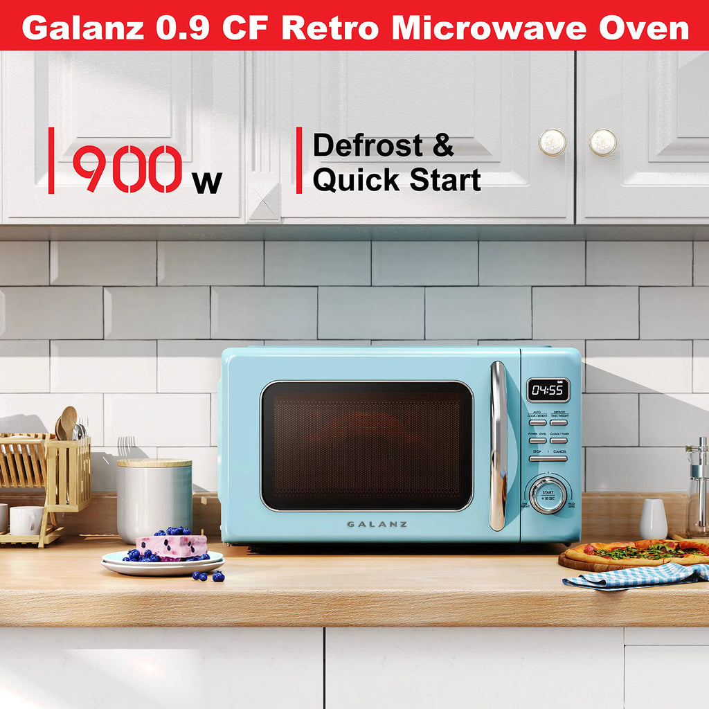 Blue 0.9 cu ft Retro Countertop Microwave Oven Y134359