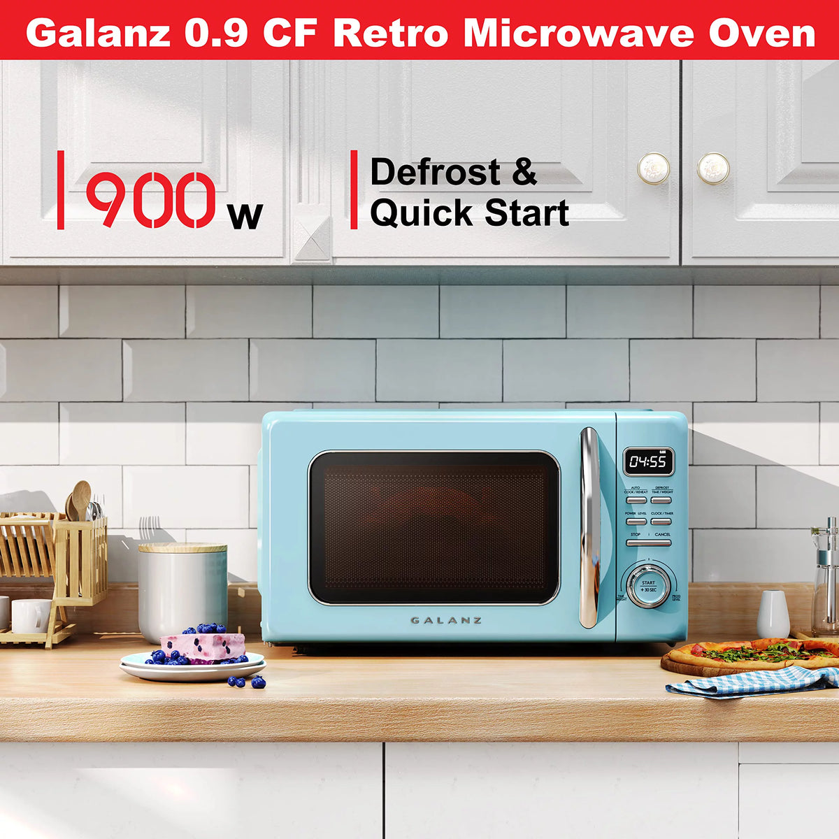 Blue 0.9 cu ft Retro Countertop Microwave Oven Y134359