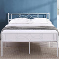 14" Full Size White Metal Platform Bed Frame with Headboard Y3159