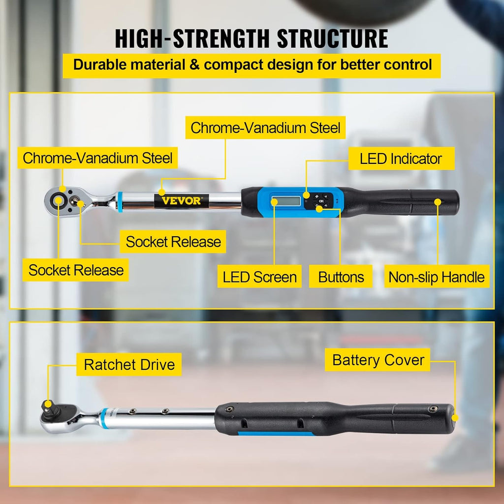 1/2 Drive Digital Torque Wrench 5-99.5 ft-lbs with Socket Set & Case L67706