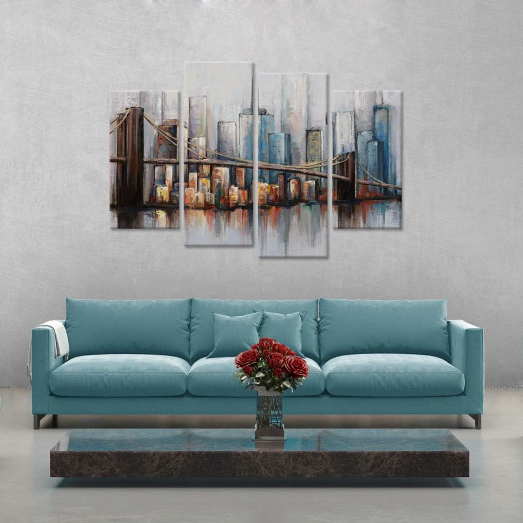 4 Panel Abstract Cityscape Brooklyn Bridge Canvas Wall Art C4149