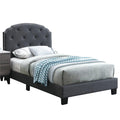 Charcoal Burlap Fabric Upholstered Twin Bed Frame with Slats J7043