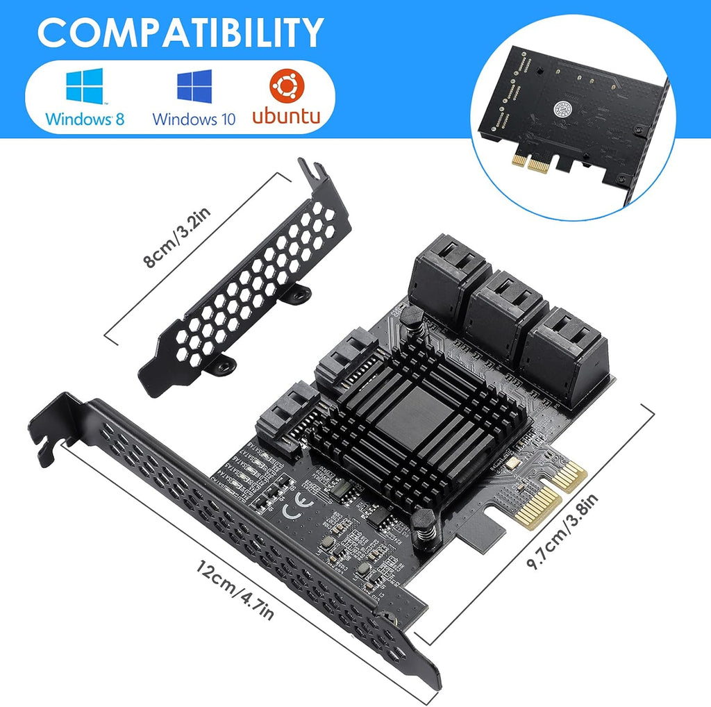 6 Port SATA 3.0 PCIe Controller Card with 6 SATA Cables X652020