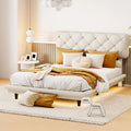 Full Size Upholstered Floating Platform Bed Linen Fabric Beige S83102