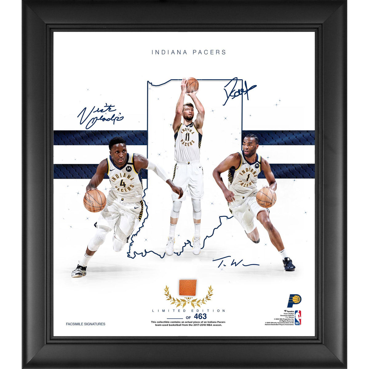 Framed Collage with Piece of Game Used Basketball L346