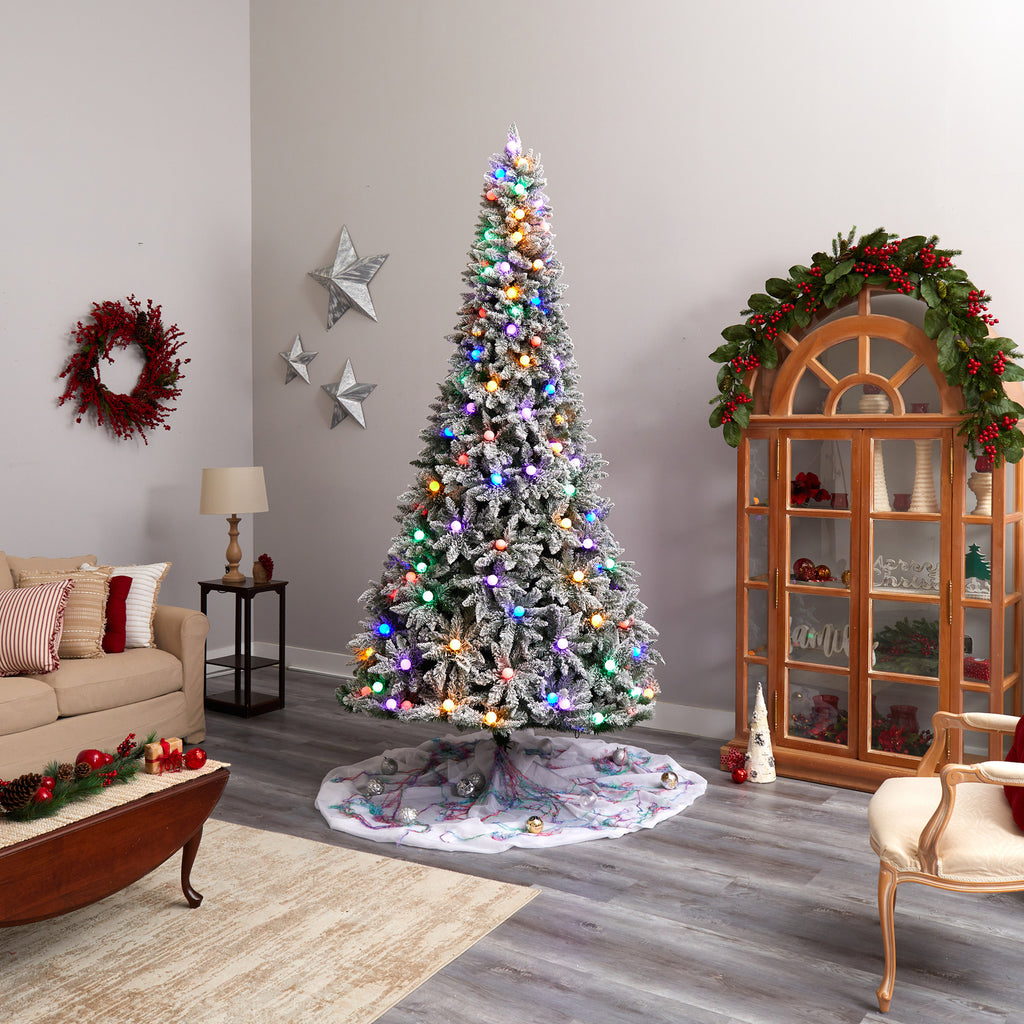 9.5Ft. Artificial Christmas Tree With 150 Multi Color Globe Bulbs And 2297 Bendable Branches K6717