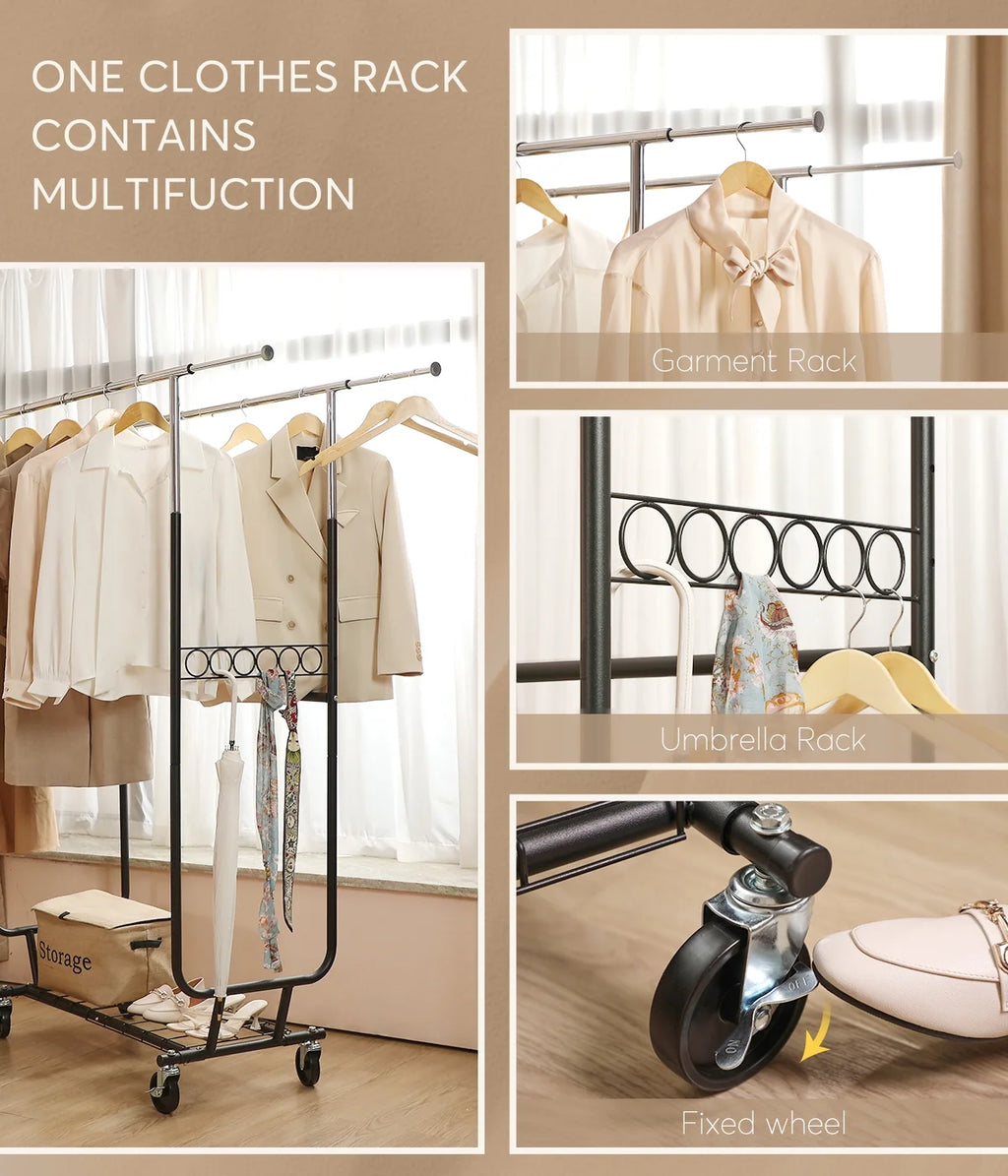 Heavy Duty Double Rails Garment Rack with Wheels Z559