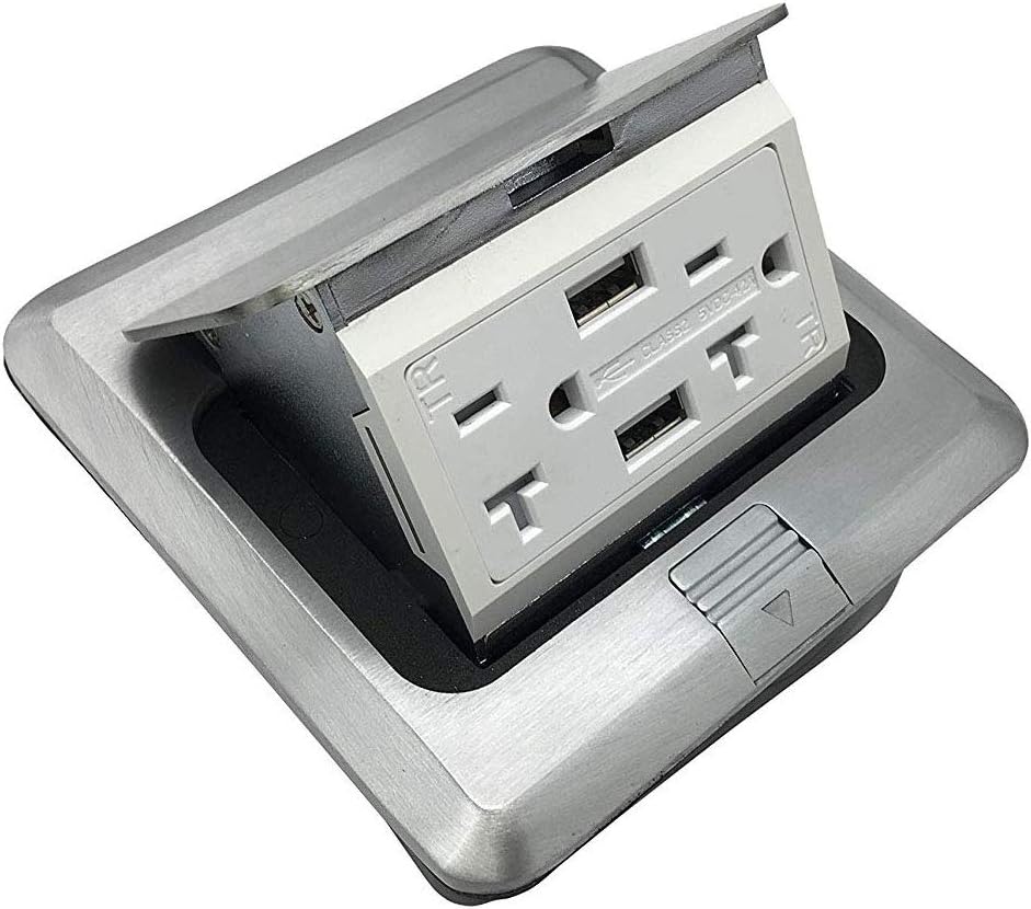 USB Pop Up Receptacle Floor Outlet Countertop Box, Brushed Stainless, Pack of 2 P4175