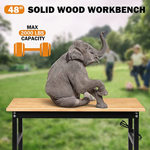 48" Heavy Duty Adjustable Rubber Wood Workbench with Pegboard W3206