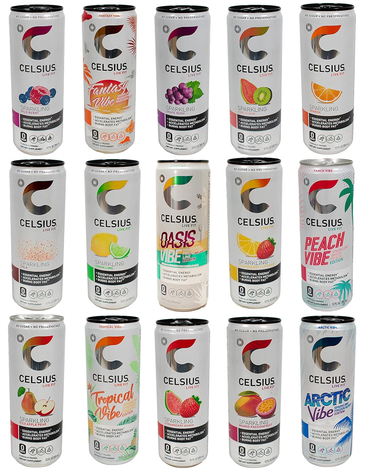 12 Pack Assorted Flavors Sparkling Energy Drink, 12 fl oz Slim Cans Y74285