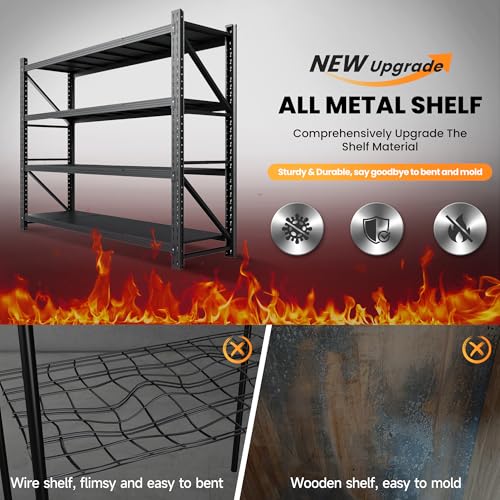 79" W Heavy Duty Metal Storage Shelves, 4 Tier, Black N223