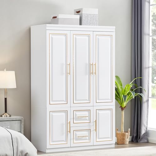 White Wood Storage Closet with Doors and Hanging Rod Y545287