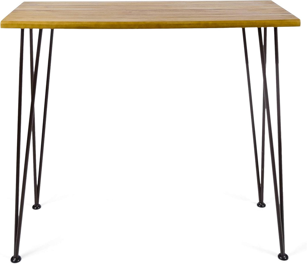 Teak Finish Acacia Wood Bar Table with Iron Frame P539