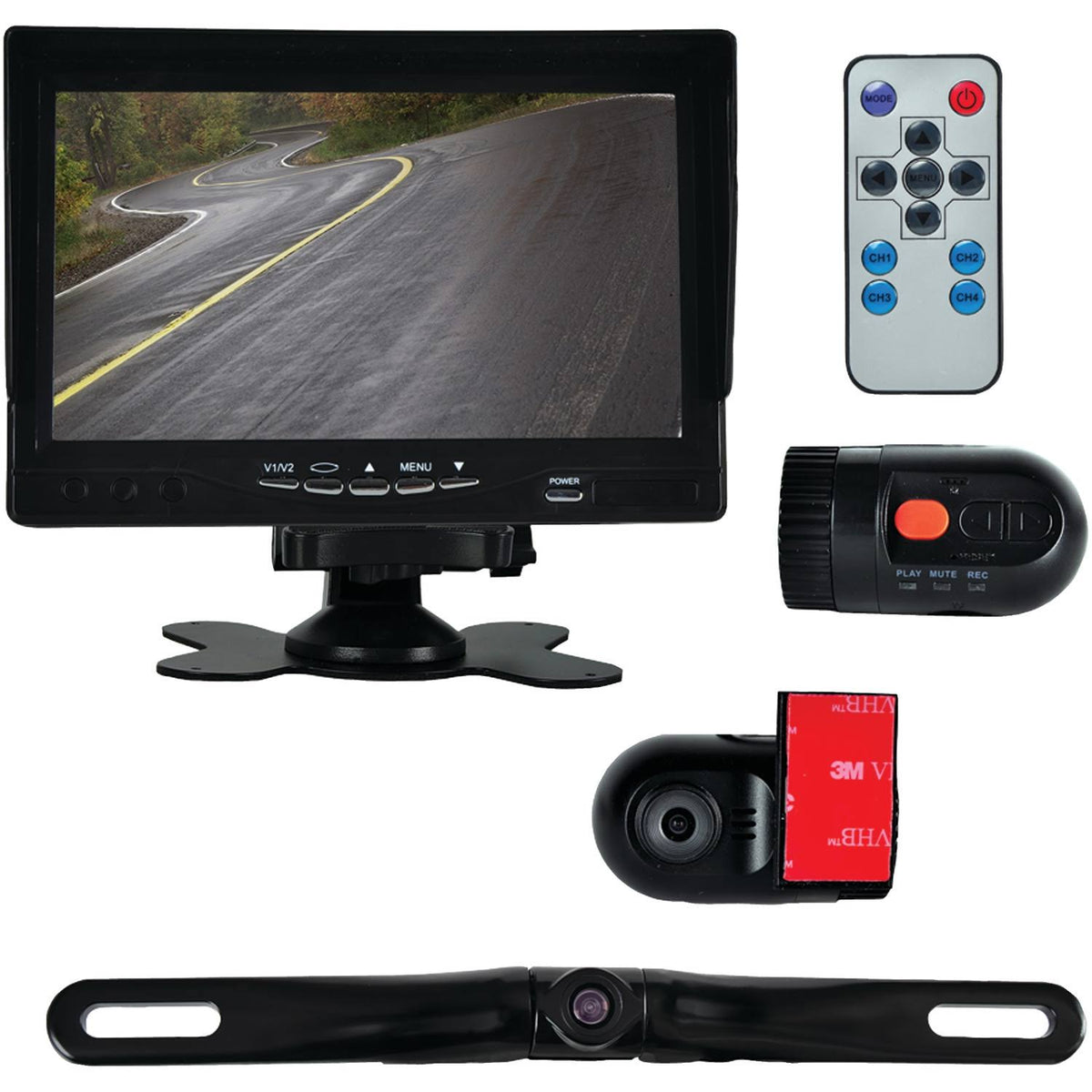 Monitor System with 2 Interior DVR Dash Cams License-plate Camera T94057