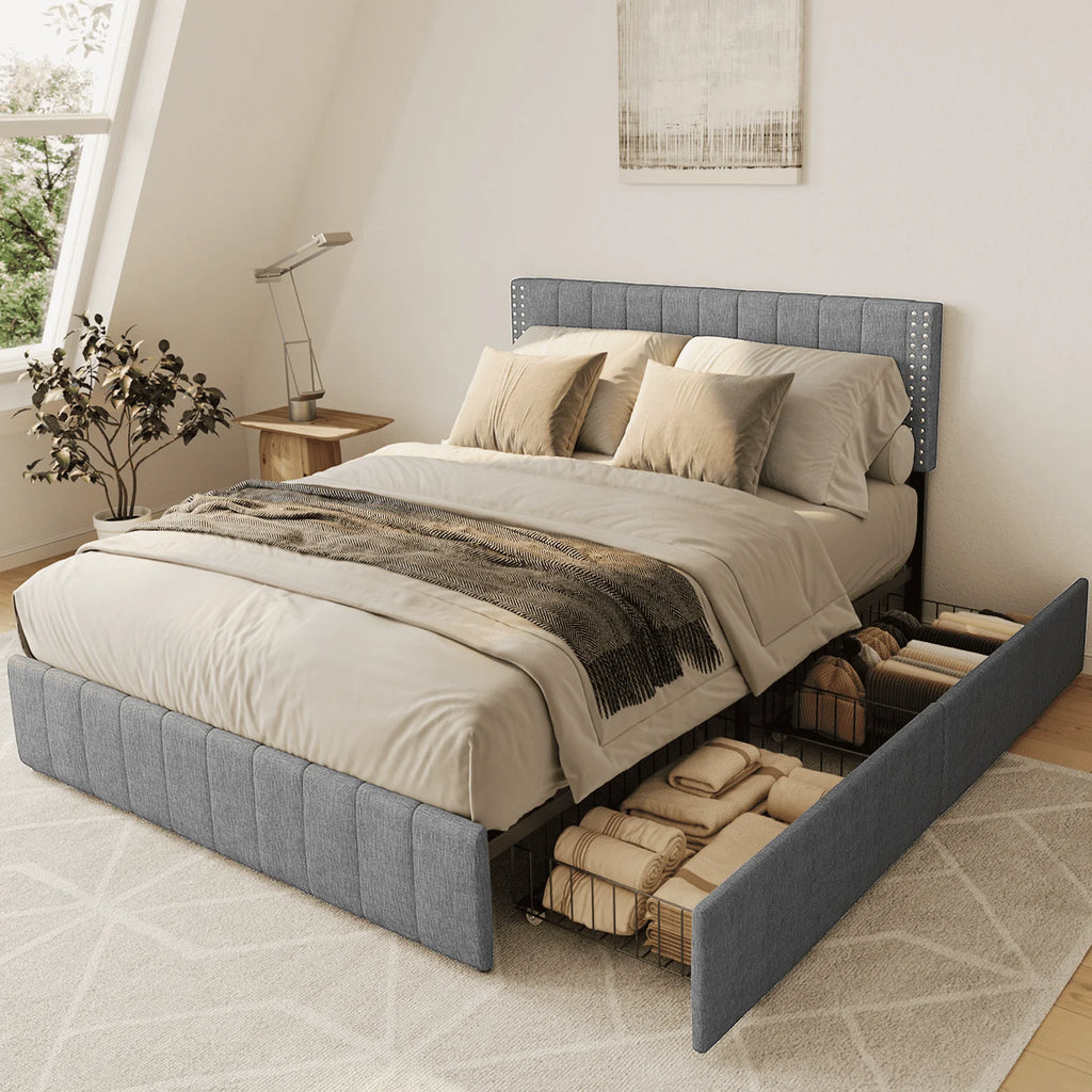 Full Bed Frame with 4 Storage Drawers R854
