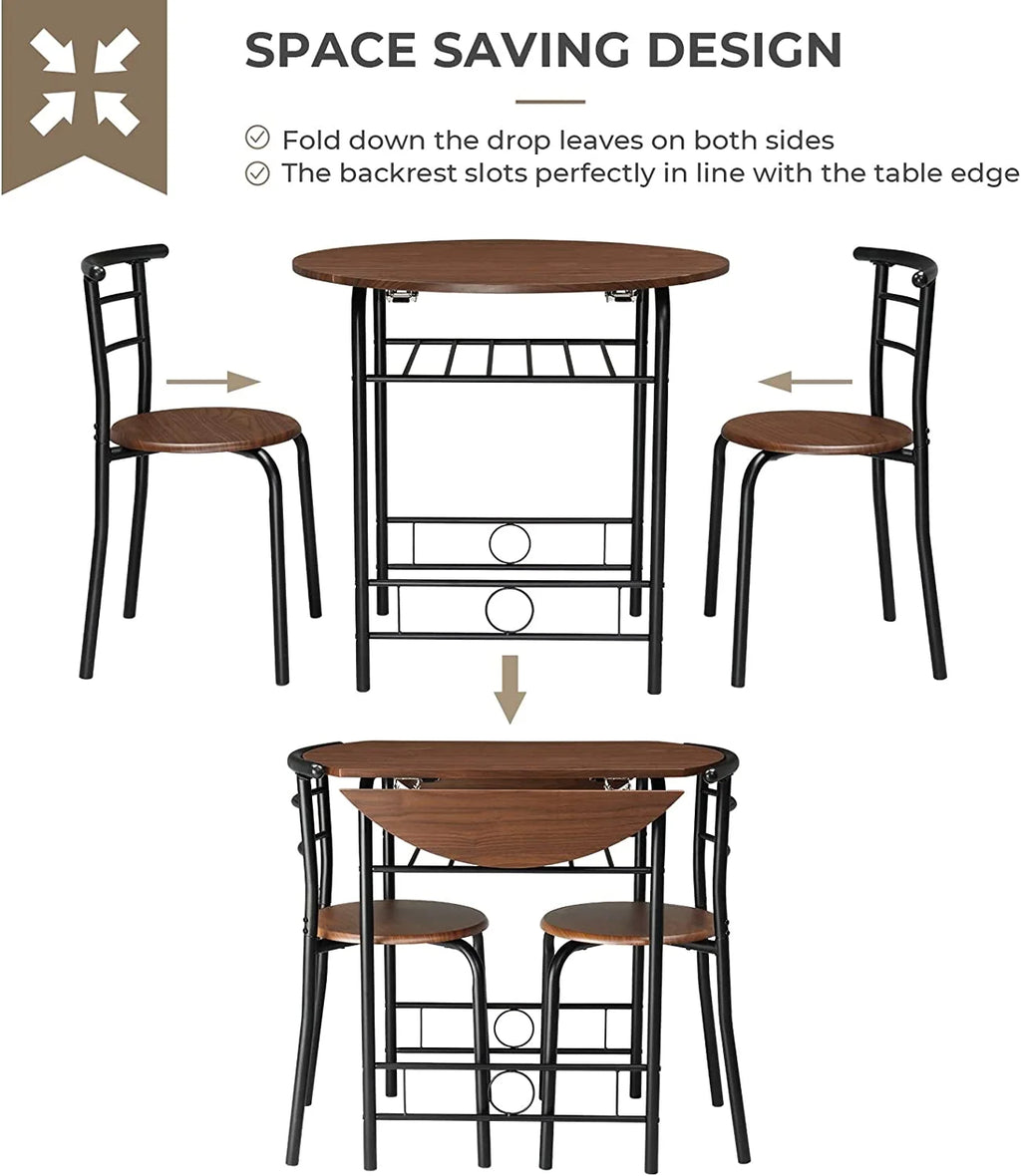 Folding Dining Table and Chairs for 2, Black & Brown I196896