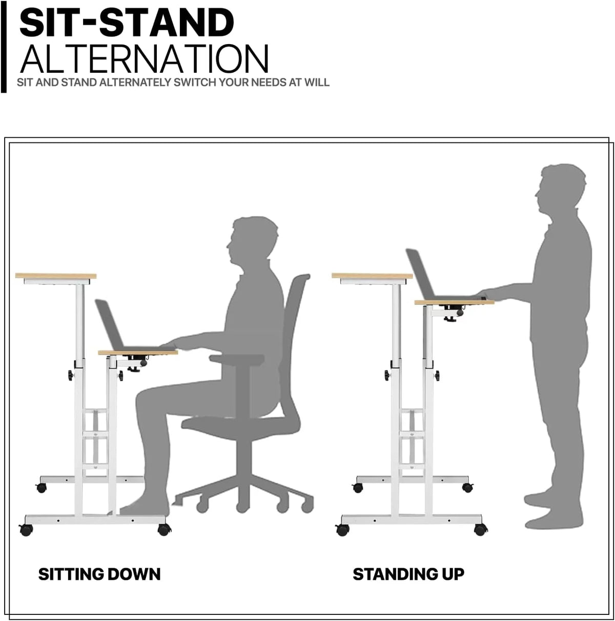 Adjustable Mobile Standing Desk with 2 Platforms Q9743