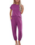 2 Piece Cap Sleeve Pajamas Set with Joggers Pants D54961