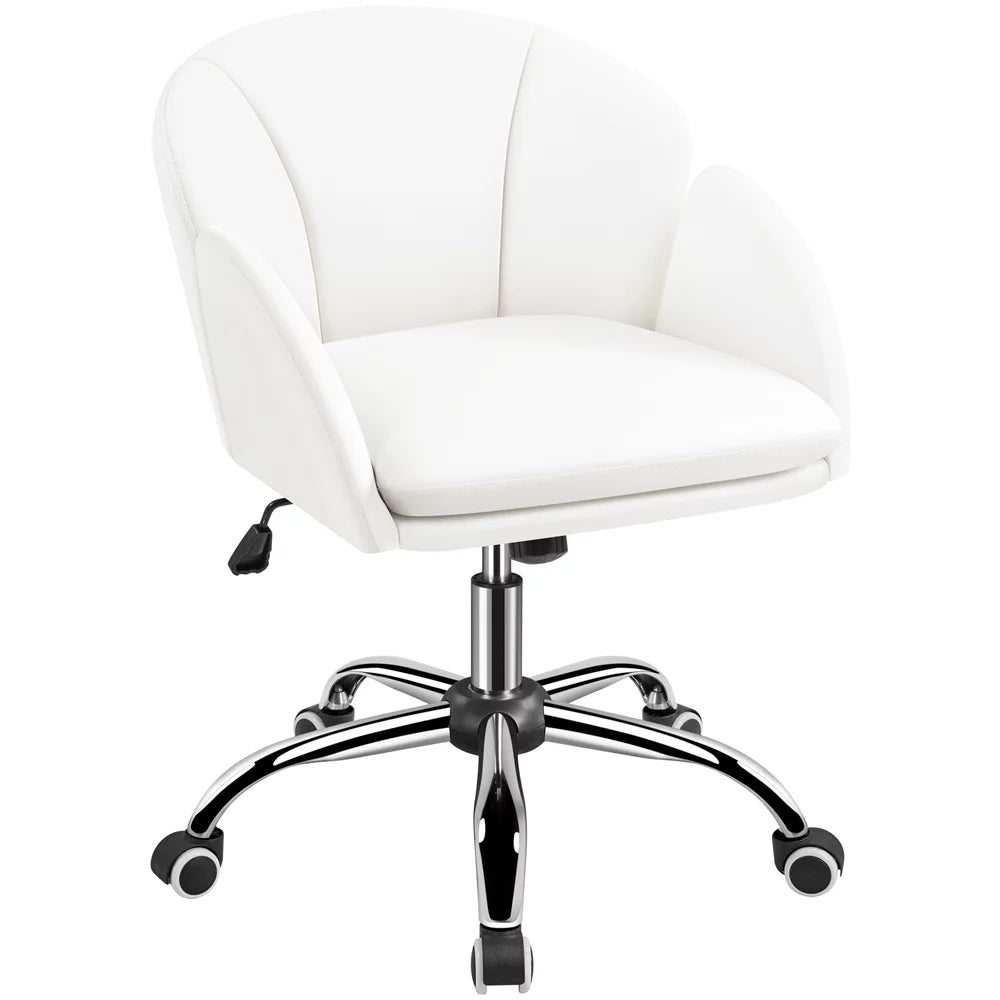 White Swivel Rolling Desk Chair with Armrests O96948